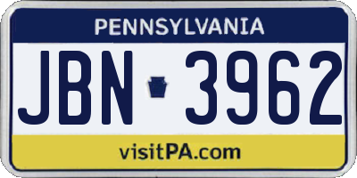 PA license plate JBN3962