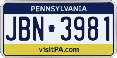 PA license plate JBN3981