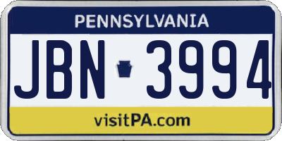 PA license plate JBN3994