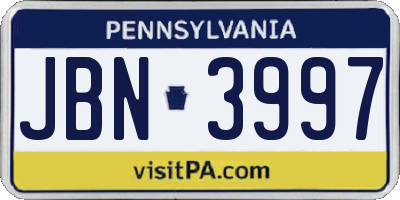 PA license plate JBN3997