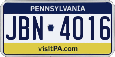 PA license plate JBN4016