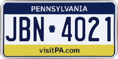 PA license plate JBN4021