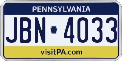 PA license plate JBN4033