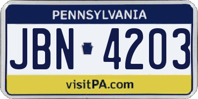 PA license plate JBN4203