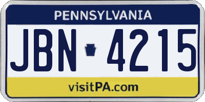 PA license plate JBN4215