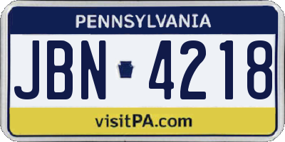 PA license plate JBN4218