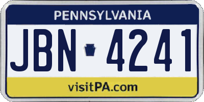 PA license plate JBN4241