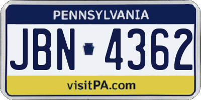 PA license plate JBN4362