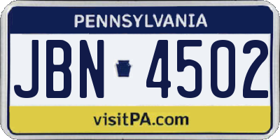 PA license plate JBN4502