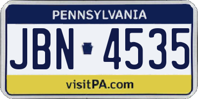 PA license plate JBN4535