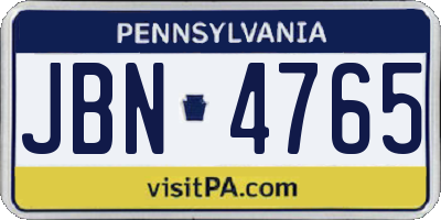 PA license plate JBN4765