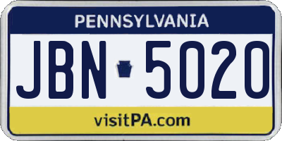 PA license plate JBN5020
