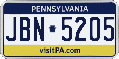 PA license plate JBN5205