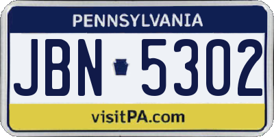 PA license plate JBN5302