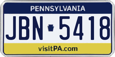 PA license plate JBN5418