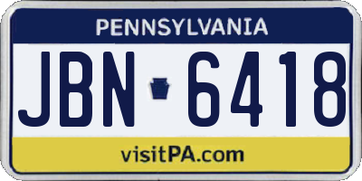 PA license plate JBN6418