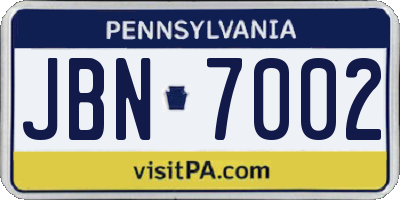 PA license plate JBN7002