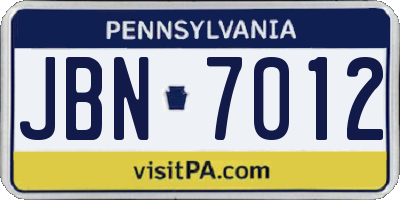 PA license plate JBN7012