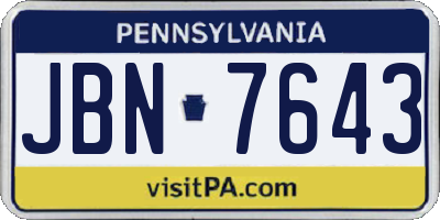 PA license plate JBN7643