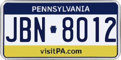 PA license plate JBN8012