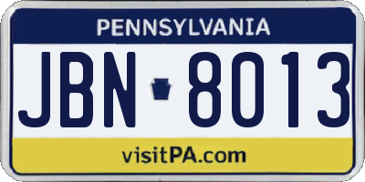 PA license plate JBN8013