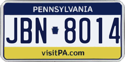 PA license plate JBN8014