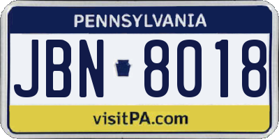 PA license plate JBN8018