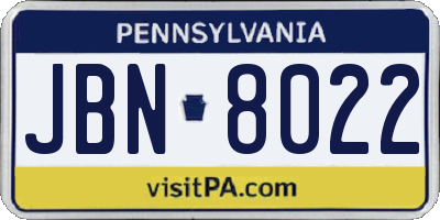 PA license plate JBN8022