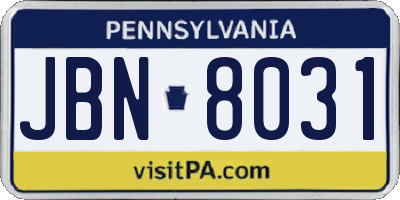 PA license plate JBN8031