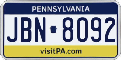 PA license plate JBN8092