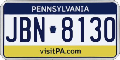 PA license plate JBN8130