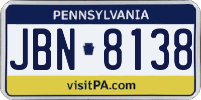 PA license plate JBN8138