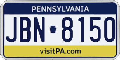 PA license plate JBN8150