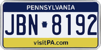 PA license plate JBN8192