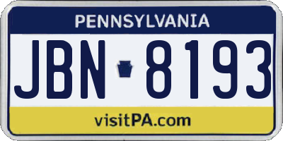 PA license plate JBN8193