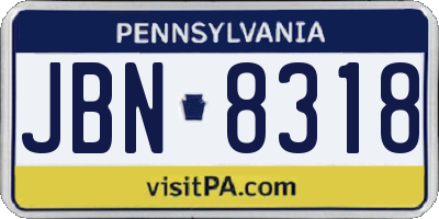 PA license plate JBN8318