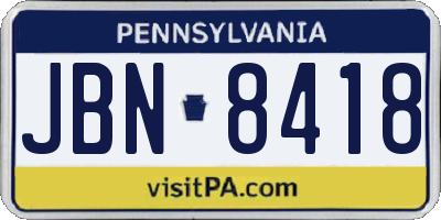 PA license plate JBN8418