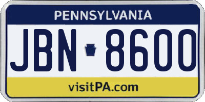PA license plate JBN8600