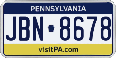PA license plate JBN8678