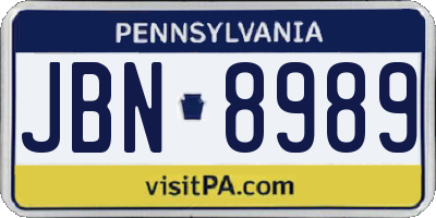 PA license plate JBN8989