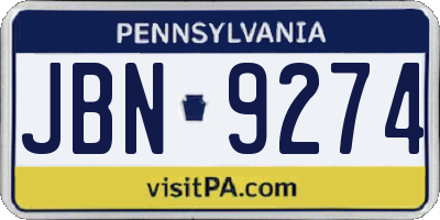 PA license plate JBN9274