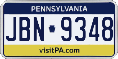 PA license plate JBN9348