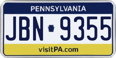 PA license plate JBN9355