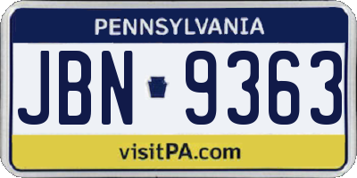 PA license plate JBN9363