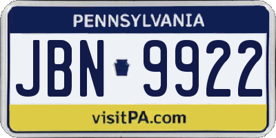 PA license plate JBN9922