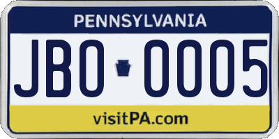PA license plate JBO0005