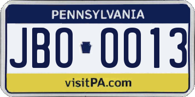 PA license plate JBO0013