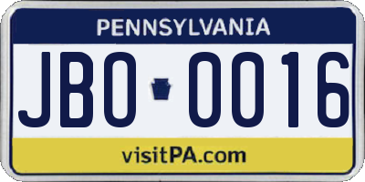 PA license plate JBO0016