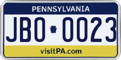 PA license plate JBO0023
