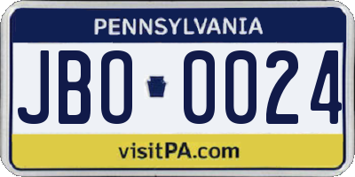 PA license plate JBO0024